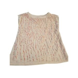 Jennifer Lopez Muscle‎ Tank Top Womens White S Woven Sequins Loose Fit Pullover